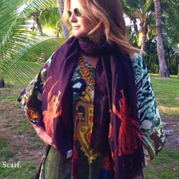 INDIA HICKS Beetle Scarf Purple Orange Shawl Wrap Sarong NEW Lightweight HUGE OS - Picture 3 of 8